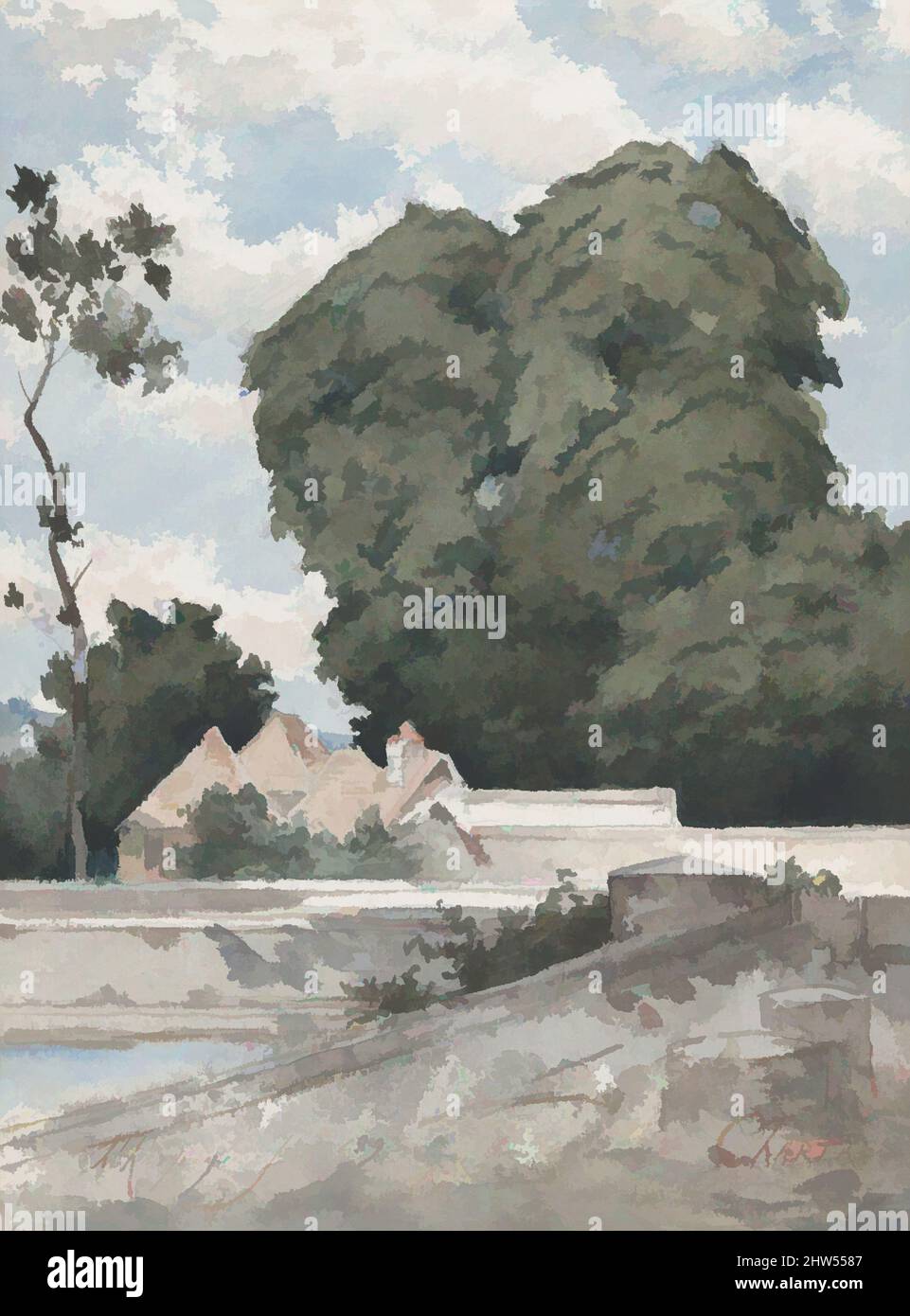 Art inspired by View from the Ramparts at Chartres, 1893, Watercolor, 12 x 8 7/8 in. (30.5 x 22.6 cm), Drawings, Henri-Joseph Harpignies (French, Valenciennes 1819–1916 Saint-Privé, Classic works modernized by Artotop with a splash of modernity. Shapes, color and value, eye-catching visual impact on art. Emotions through freedom of artworks in a contemporary way. A timeless message pursuing a wildly creative new direction. Artists turning to the digital medium and creating the Artotop NFT Stock Photo