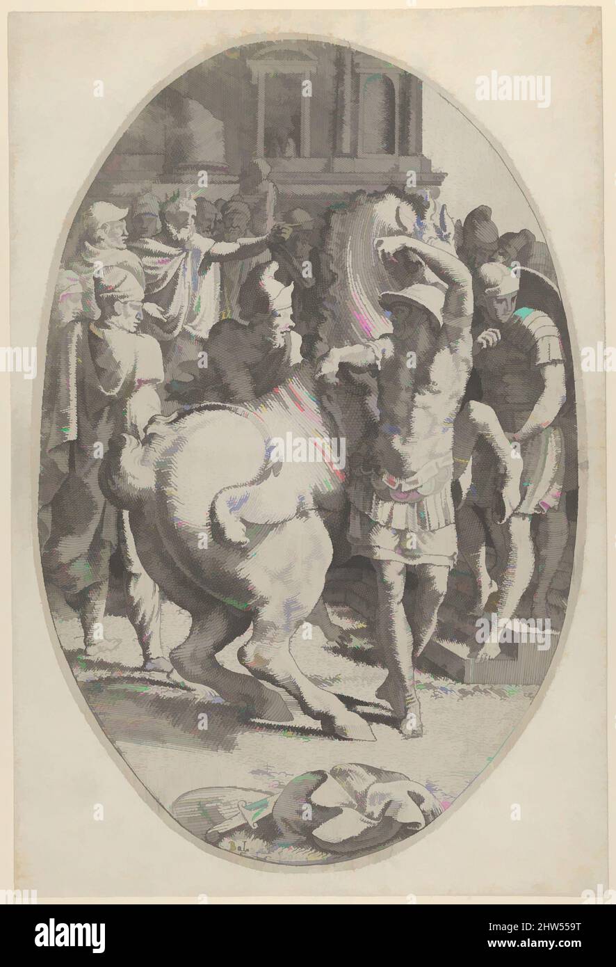 Art inspired by Alexander Mastering Bucephalus, ca. 1540–45, Etching, Sheet: 14 1/2 × 9 3/4 in. (36.8 × 24.7 cm), Prints, Léon Davent (French, active 1540–56), After Francesco Primaticcio (Italian, Bologna 1504/5–1570 Paris, Classic works modernized by Artotop with a splash of modernity. Shapes, color and value, eye-catching visual impact on art. Emotions through freedom of artworks in a contemporary way. A timeless message pursuing a wildly creative new direction. Artists turning to the digital medium and creating the Artotop NFT Stock Photo