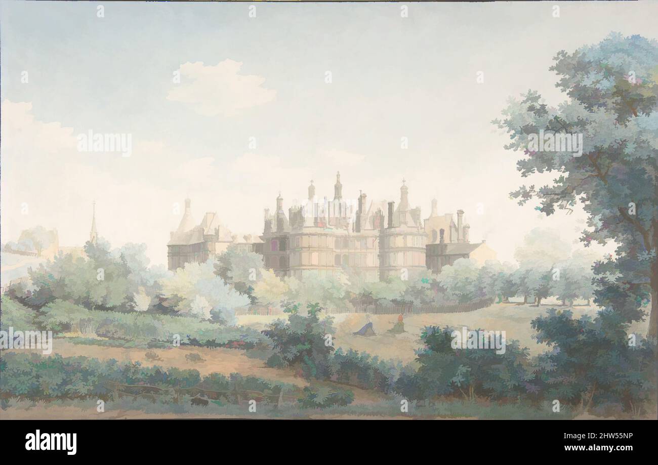 Art inspired by The Château of Chambord Seen from the Southwest, 18th century, Pen and gray ink, watercolor, over traces of graphite, 9 3/16 x 14 3/8 in. (23.4 x 36.5 cm.), Drawings, Simon Mathurin Lantara (French, Oncy 1729–1778 Paris, Classic works modernized by Artotop with a splash of modernity. Shapes, color and value, eye-catching visual impact on art. Emotions through freedom of artworks in a contemporary way. A timeless message pursuing a wildly creative new direction. Artists turning to the digital medium and creating the Artotop NFT Stock Photo