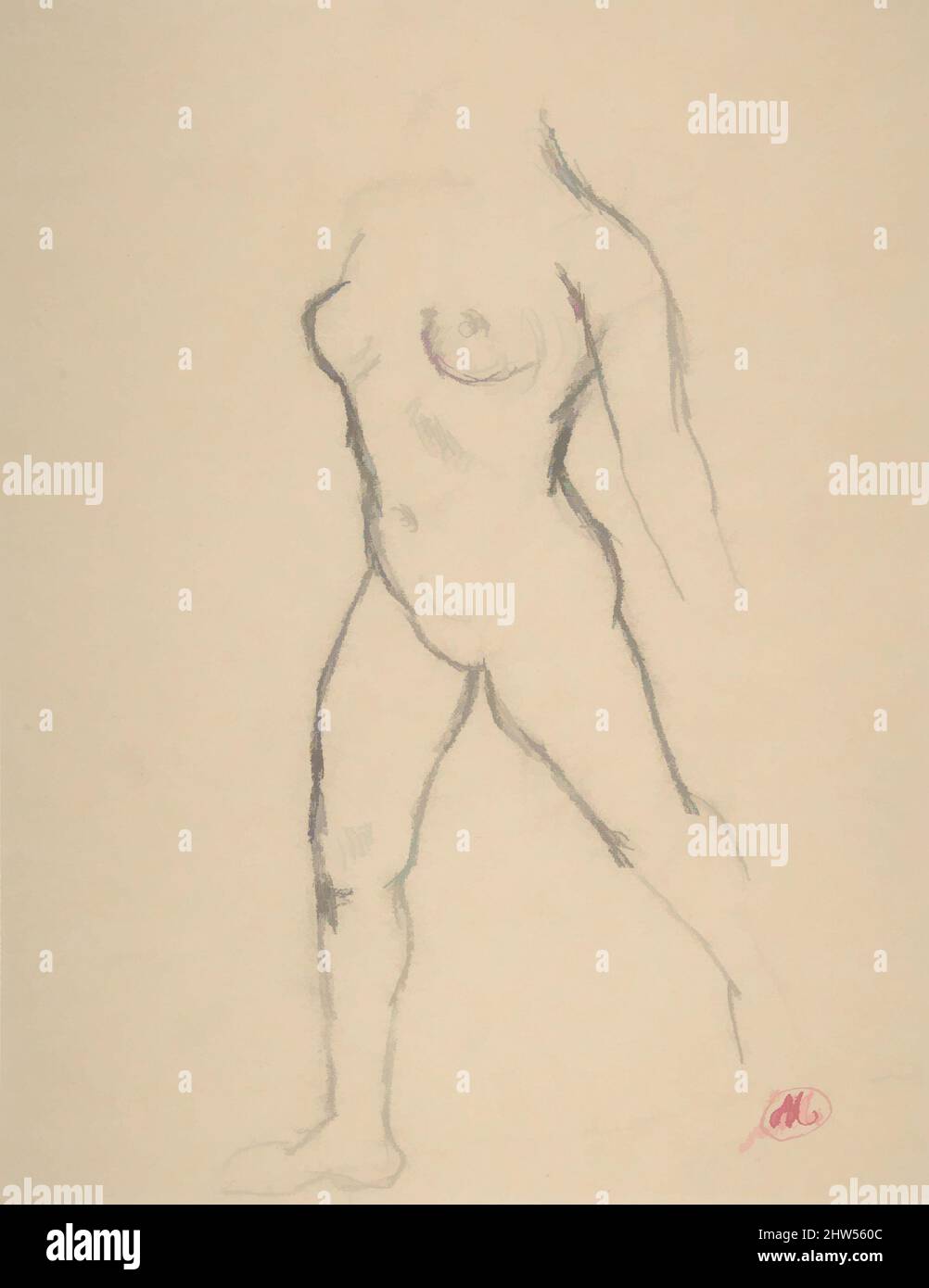 Art inspired by Study for 'Action in Chains (Monument to Louis-Auguste Blanqui)' or 'Île de France (Woman Walking in Water)', 1905-07, 1905–7, Black chalk on off-white wove paper, 12 1/2 x 9 3/4 in. (31.8 x 24.8 cm), Drawings, Aristide Maillol (French, Banyuls-sur-Mer 1861–1944, Classic works modernized by Artotop with a splash of modernity. Shapes, color and value, eye-catching visual impact on art. Emotions through freedom of artworks in a contemporary way. A timeless message pursuing a wildly creative new direction. Artists turning to the digital medium and creating the Artotop NFT Stock Photo