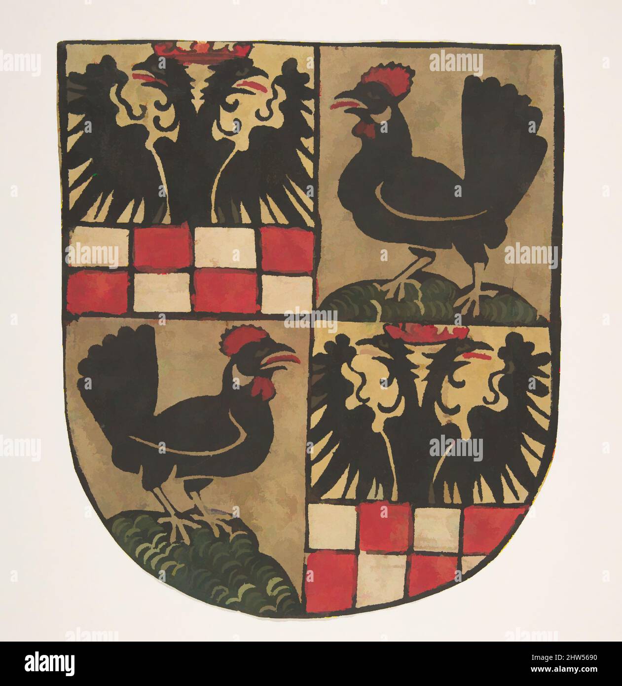 Art inspired by Arms of the Counts of Botenlauben, 1480–1500, Woodcut, colored by stencil, 7-5/16 x 6-5/16 in., Prints, Anonymous, German, Thuringia, 15th century, Classic works modernized by Artotop with a splash of modernity. Shapes, color and value, eye-catching visual impact on art. Emotions through freedom of artworks in a contemporary way. A timeless message pursuing a wildly creative new direction. Artists turning to the digital medium and creating the Artotop NFT Stock Photo