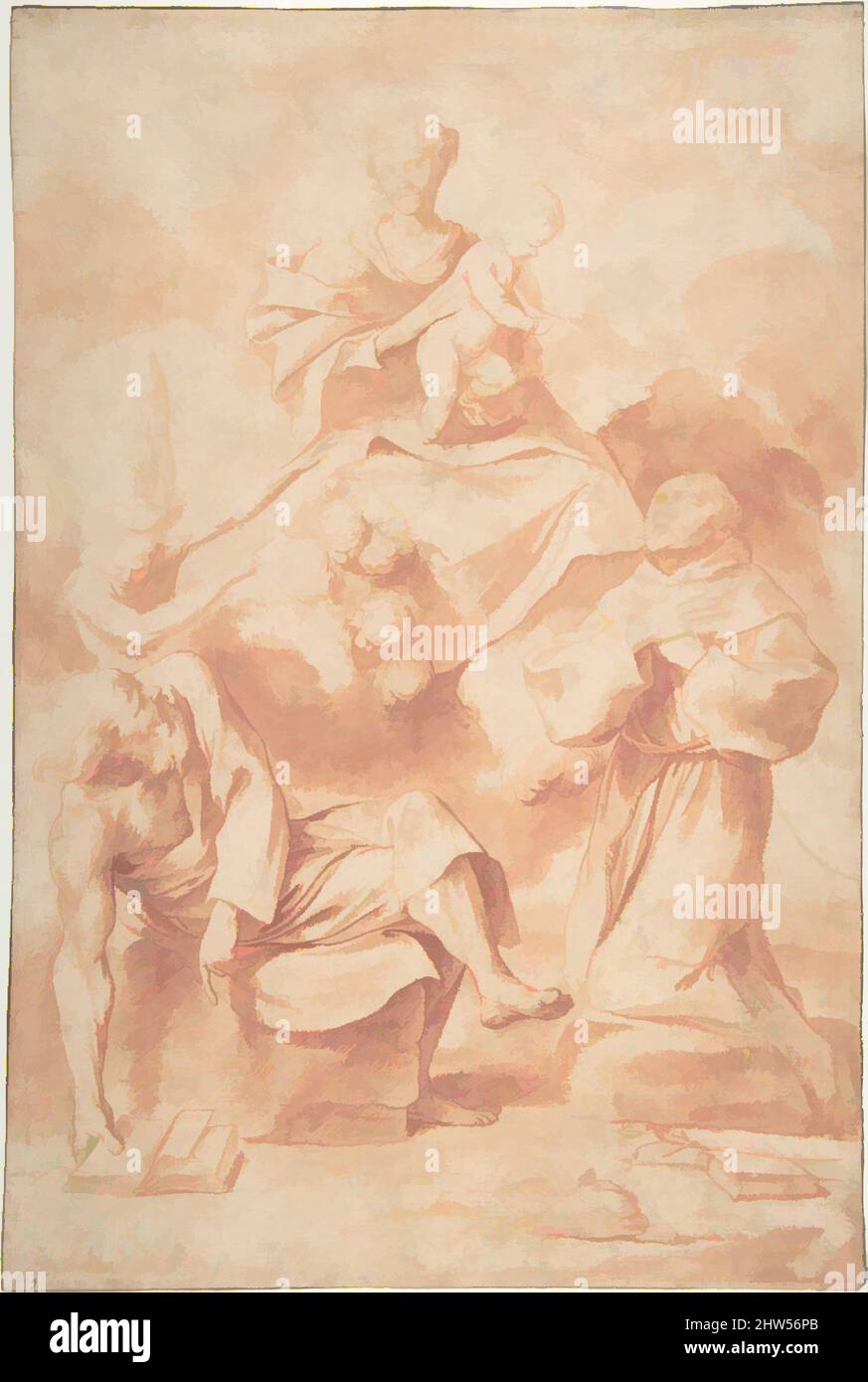Art inspired by The Virgin and Child Appearing to Saint Anthony of Padua and a Hermit, 1615–66, Red chalk, brush and red wash, 13 5/8 x 9 1/8in. (34.6 x 23.1cm), Drawings, Giovanni Angelo Canini (Italian, Rome 1615–1666 Rome, Classic works modernized by Artotop with a splash of modernity. Shapes, color and value, eye-catching visual impact on art. Emotions through freedom of artworks in a contemporary way. A timeless message pursuing a wildly creative new direction. Artists turning to the digital medium and creating the Artotop NFT Stock Photo