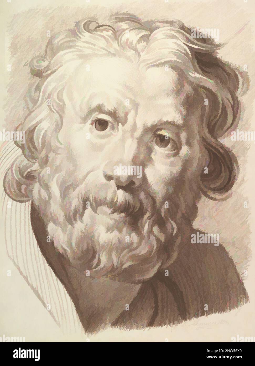 Art inspired by Head of Bearded Old Man, 1804, Brown chalk, sheet: 23 3/16 x 17 1/8 in. (58.9 x 43.5 cm), Drawings, Jakob Matthias Schmutzer (Austrian, Vienna 1733–1811 Vienna, Classic works modernized by Artotop with a splash of modernity. Shapes, color and value, eye-catching visual impact on art. Emotions through freedom of artworks in a contemporary way. A timeless message pursuing a wildly creative new direction. Artists turning to the digital medium and creating the Artotop NFT Stock Photo