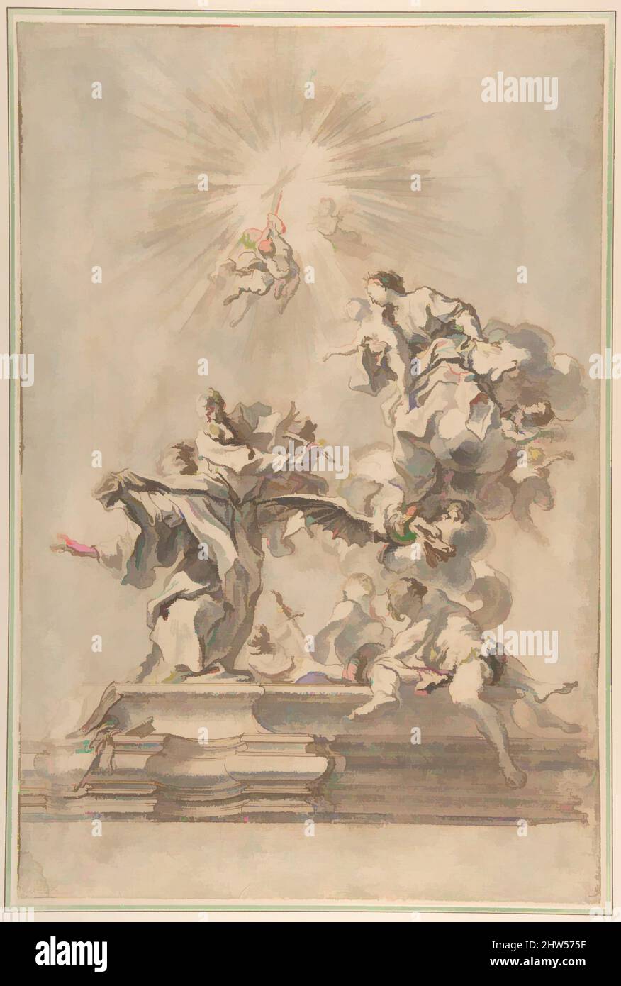 Art inspired by The Ascension of the Virgin, 1647–1726, Pen and brown ink, brush and brown and gray wash, 16-1/8 x 10-7/8 in. (41 x 27.6 cm), Drawings, Gregorio de' Ferrari (Italian, Porto Maurizio 1647–1726 Genoa, Classic works modernized by Artotop with a splash of modernity. Shapes, color and value, eye-catching visual impact on art. Emotions through freedom of artworks in a contemporary way. A timeless message pursuing a wildly creative new direction. Artists turning to the digital medium and creating the Artotop NFT Stock Photo