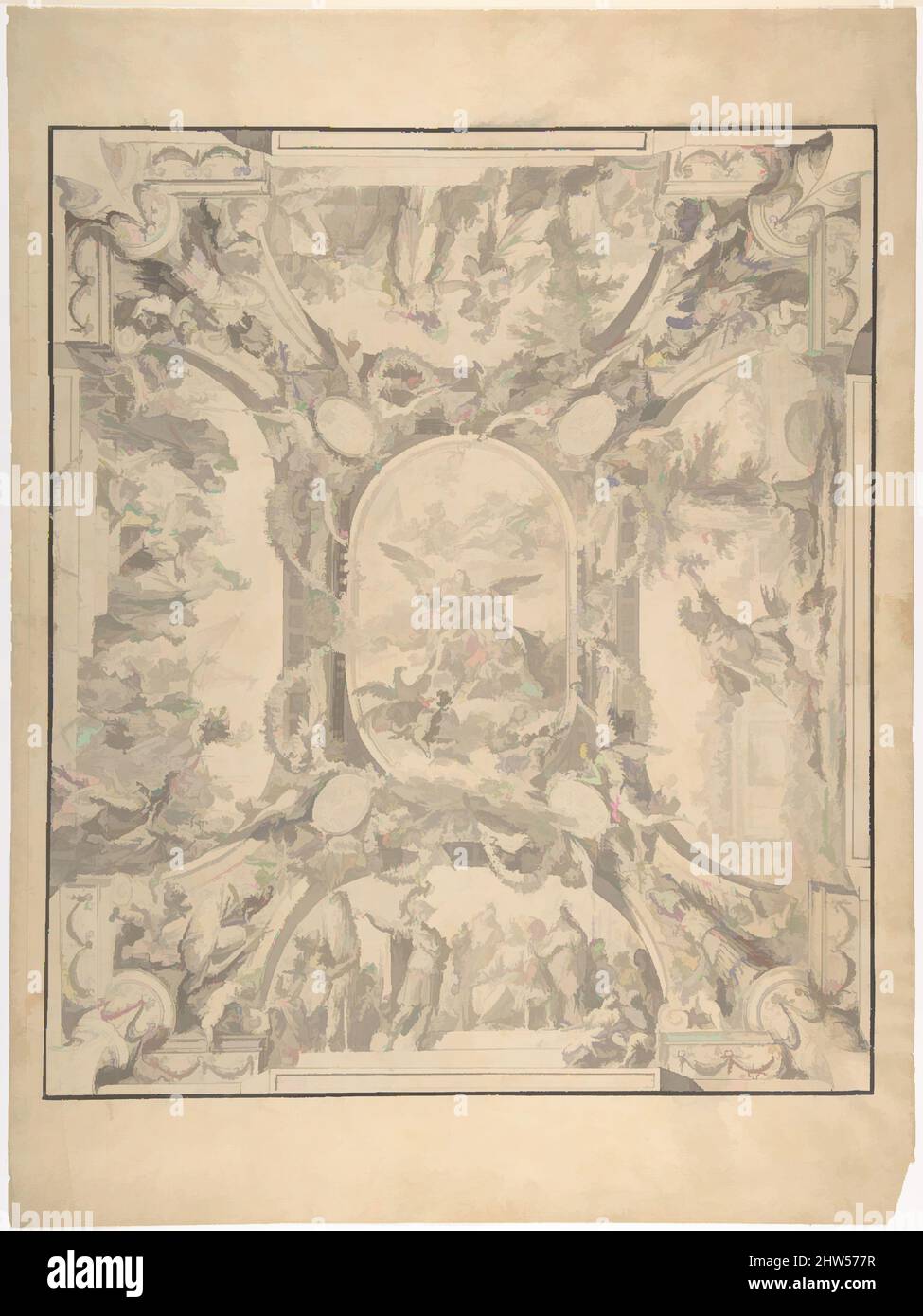 Design for a Ceiling: Jason and the Golden Fleece. Artist: Fedele Fischetti  (Italian, Naples 1732-1792 Naples). Dimensions: 16 5/8 x 14 3/16 in. (42.2  x 36.1 cm). Date: 1732-92. Museum: Metropolitan Museum of Art, New York,  USA Stock