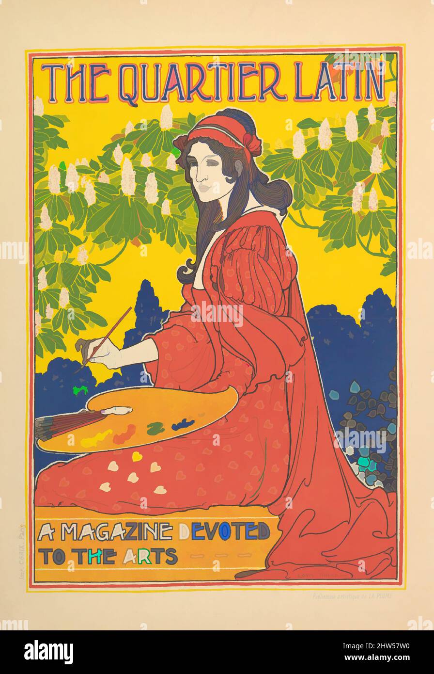 Art inspired by The Quartier Latin: A Magazine Devoted to The Arts, ca. 1898–99, Lithograph, Sheet: 23 3/4 × 16 7/16 in. (60.3 × 41.8 cm), Prints, Louis John Rhead (American, born England, 1857–1926, Classic works modernized by Artotop with a splash of modernity. Shapes, color and value, eye-catching visual impact on art. Emotions through freedom of artworks in a contemporary way. A timeless message pursuing a wildly creative new direction. Artists turning to the digital medium and creating the Artotop NFT Stock Photo