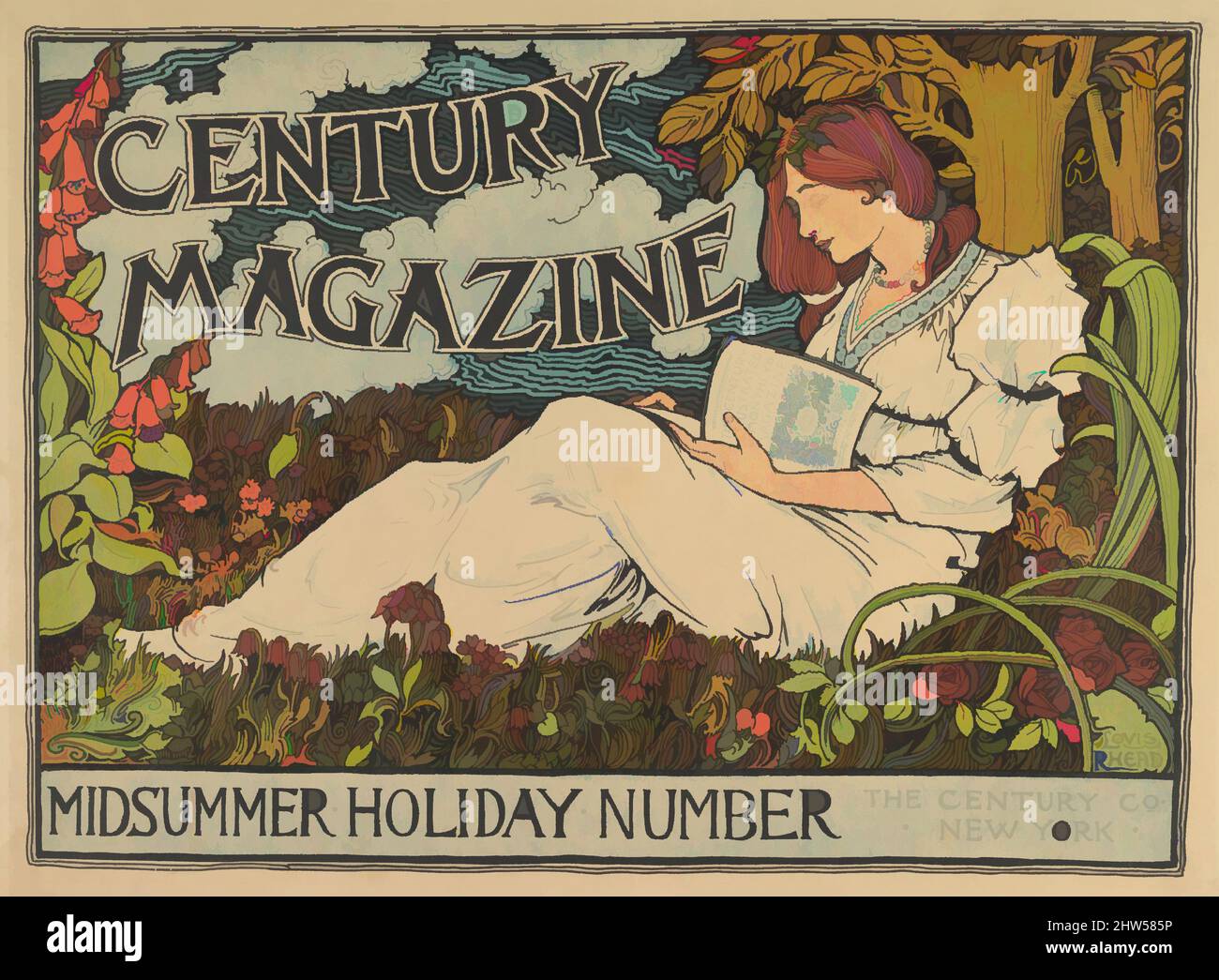 Art inspired by The Century Magazine: Midsummer Holiday Number, 1894, Lithograph, Sheet: 14 7/16 × 19 5/8 in. (36.7 × 49.9 cm), Louis John Rhead (American, born England, 1857–1926, Classic works modernized by Artotop with a splash of modernity. Shapes, color and value, eye-catching visual impact on art. Emotions through freedom of artworks in a contemporary way. A timeless message pursuing a wildly creative new direction. Artists turning to the digital medium and creating the Artotop NFT Stock Photo
