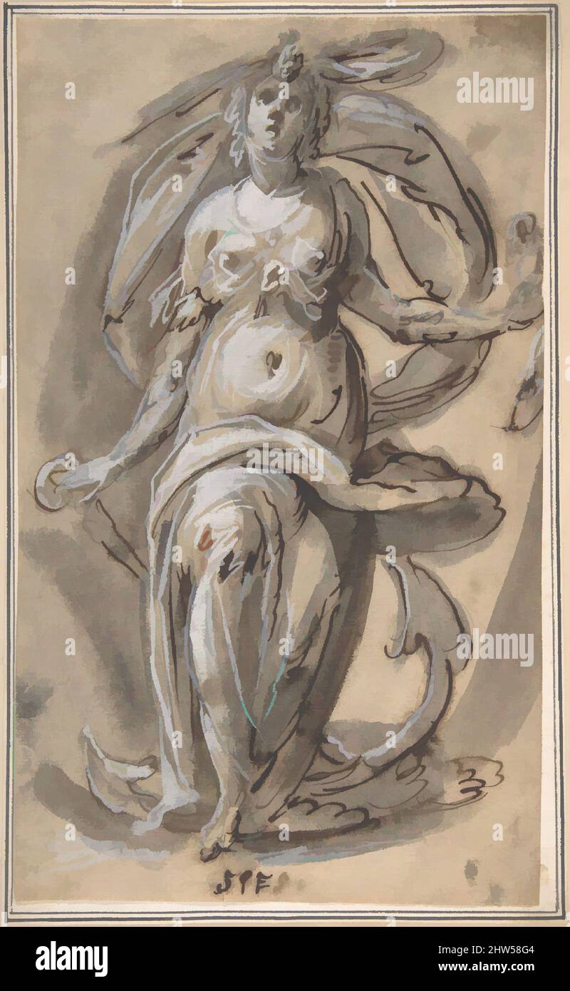 Art inspired by Standing Female Figure with an Anchor ('Spes'), 1600–1630, Pen and brown ink, gray wash, heightened with white, Drawings, Hinrich Degener (German, Hamburg, ca. 1615/16, Classic works modernized by Artotop with a splash of modernity. Shapes, color and value, eye-catching visual impact on art. Emotions through freedom of artworks in a contemporary way. A timeless message pursuing a wildly creative new direction. Artists turning to the digital medium and creating the Artotop NFT Stock Photo