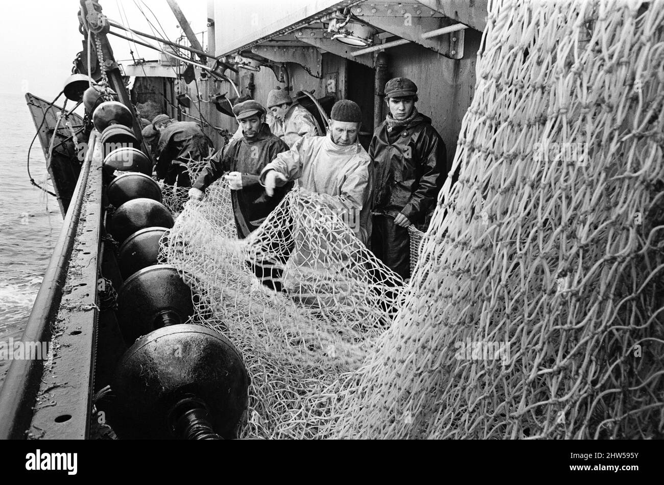 Scenes aboard Hull fishing trawler "Ross Orion" on the fishing grounds