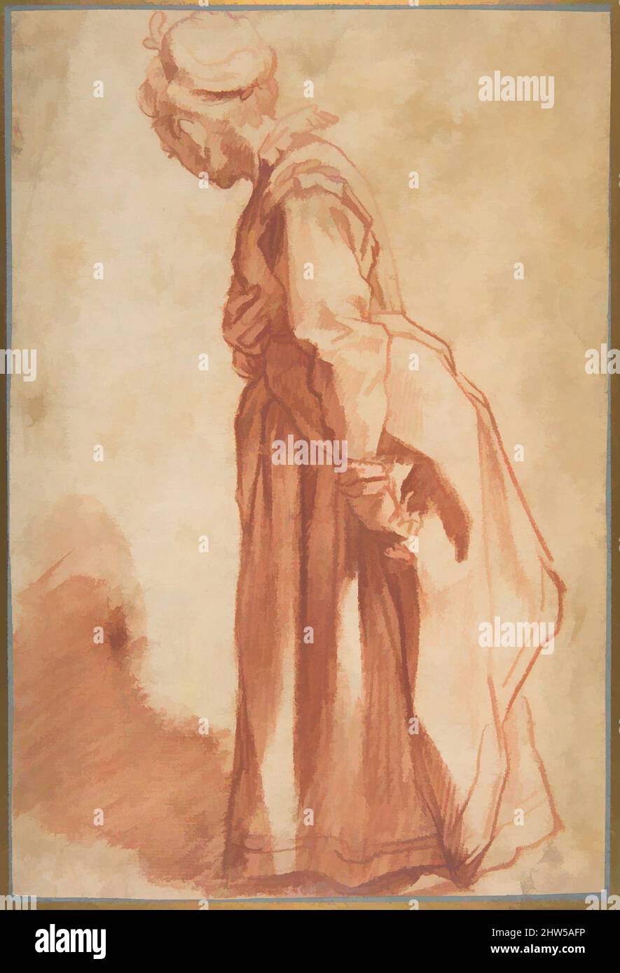 Art inspired by Standing Woman Looking to Left Background, 1596–98, Red chalk and red wash, 9 3/4 x 6 9/16 in. (24.8 x 16.7 cm), Drawings, Francesco Vanni (Italian, Siena 1563–1610 Siena), Saint Hyacinth, a thirteenth-century Polish Dominican missionary, was canonized in 1594, and, Classic works modernized by Artotop with a splash of modernity. Shapes, color and value, eye-catching visual impact on art. Emotions through freedom of artworks in a contemporary way. A timeless message pursuing a wildly creative new direction. Artists turning to the digital medium and creating the Artotop NFT Stock Photo