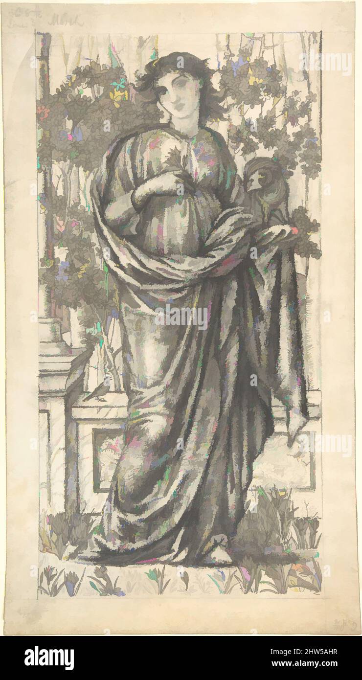 Art inspired by The Month of March, ca. 1866, Graphite on paper, 19 x 10-5/8 in. (48.3 x 27 cm), Drawings, Sir Edward Burne-Jones (British, Birmingham 1833–1898 Fulham), Burne-Jones worked with William Morris on decorative projects for more than thirty years. This early design, Classic works modernized by Artotop with a splash of modernity. Shapes, color and value, eye-catching visual impact on art. Emotions through freedom of artworks in a contemporary way. A timeless message pursuing a wildly creative new direction. Artists turning to the digital medium and creating the Artotop NFT Stock Photo