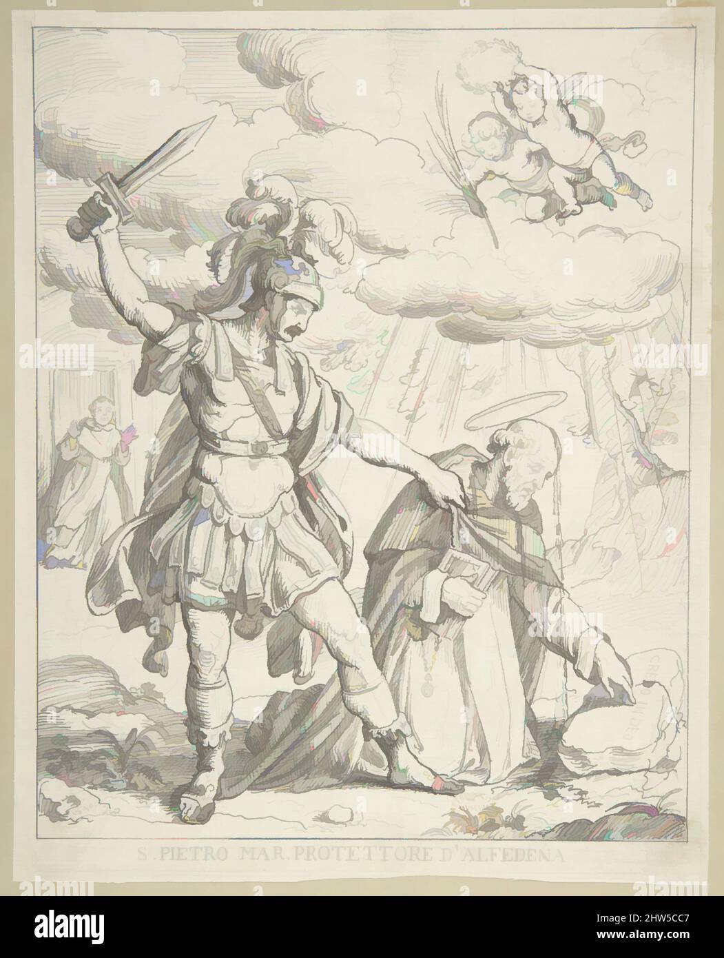 Art inspired by Martyrdom of St. Peter Martyr, 1840, Pen and ink, 9-1/8 x 7 in. (23.2 x 17.8 cm), Drawings, Anonymous, Italian, 19th century, Classic works modernized by Artotop with a splash of modernity. Shapes, color and value, eye-catching visual impact on art. Emotions through freedom of artworks in a contemporary way. A timeless message pursuing a wildly creative new direction. Artists turning to the digital medium and creating the Artotop NFT Stock Photo