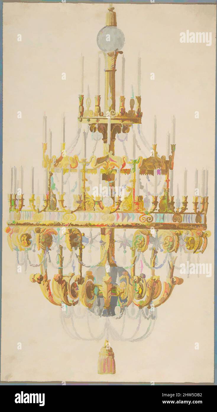 Art inspired by Design for Chandelier, 18th century, Pen and gray ink, brush and gray wash, watercolor, 11 7/16 x 7 5/8 in. (29 x 19.4 cm), Drawings, Anonymous, French, 18th century, Classic works modernized by Artotop with a splash of modernity. Shapes, color and value, eye-catching visual impact on art. Emotions through freedom of artworks in a contemporary way. A timeless message pursuing a wildly creative new direction. Artists turning to the digital medium and creating the Artotop NFT Stock Photo