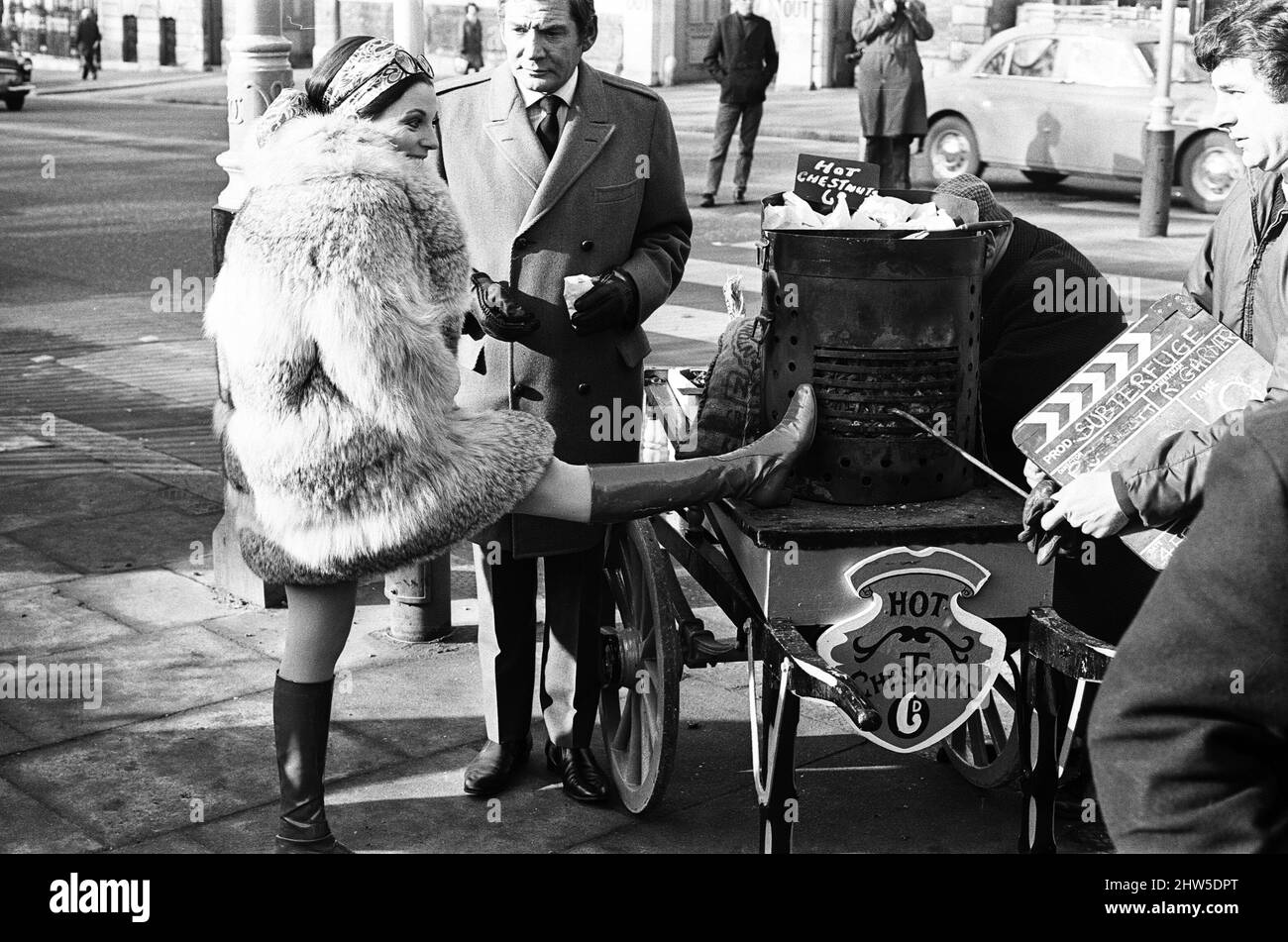 Joan Collins on the set of her new film "Subterfuge". 4th February 1968. Stock Photo