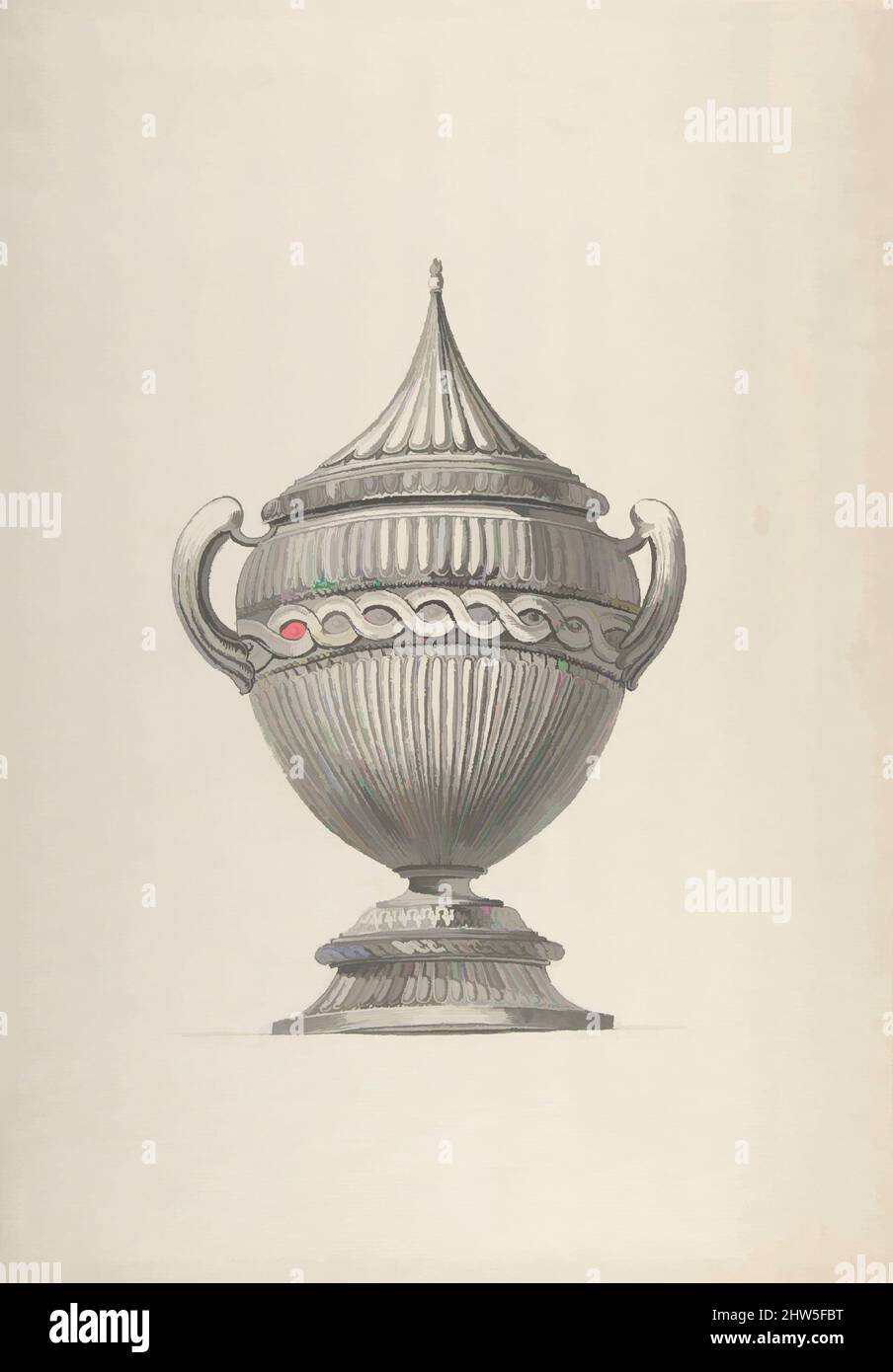Art inspired by Design for an Urn, ca. 1770–90, Pen and black and gray ink, brush and gray wash over leadpoint, 11 5/16 x 16 1/8 in. (28.7 x 41 cm), Drawings, Anonymous, French, 18th century, Classic works modernized by Artotop with a splash of modernity. Shapes, color and value, eye-catching visual impact on art. Emotions through freedom of artworks in a contemporary way. A timeless message pursuing a wildly creative new direction. Artists turning to the digital medium and creating the Artotop NFT Stock Photo