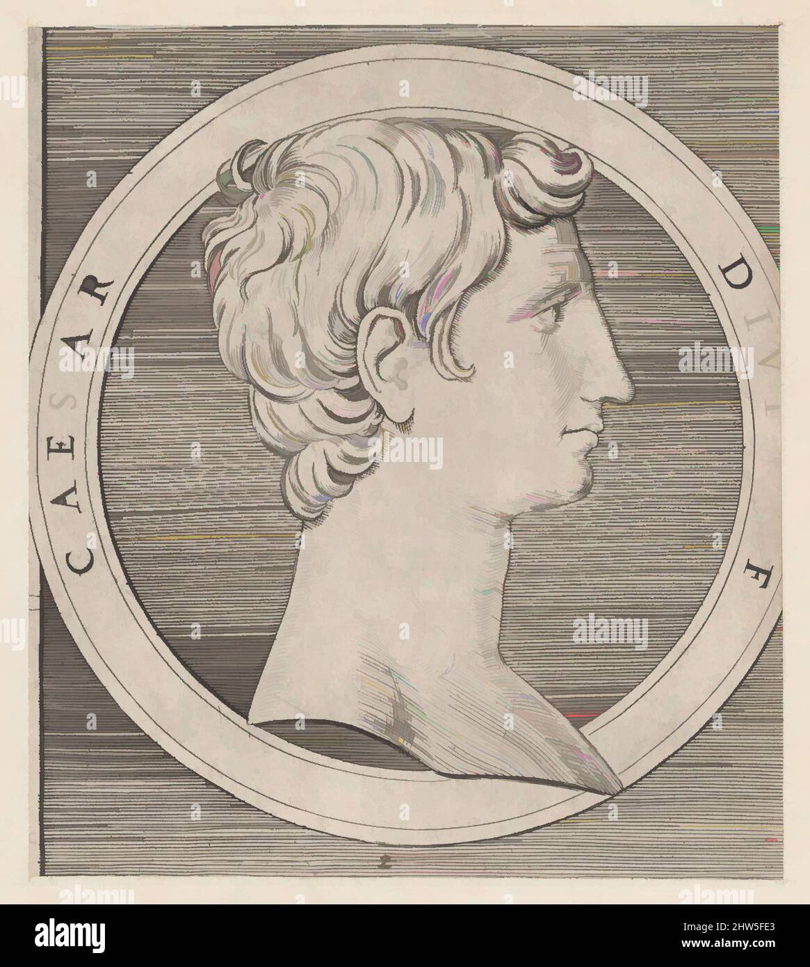 Art inspired by Speculum Romanae Magnificentiae: Octavian (Augustus), from The Twelve Caesars, ca. 1500–1534, Engraving; second state of three, mount: 11 x 16 3/4 in. (28 x 42.6 cm), Prints, Marcantonio Raimondi (Italian, Argini (?) ca. 1480–before 1534 Bologna, Classic works modernized by Artotop with a splash of modernity. Shapes, color and value, eye-catching visual impact on art. Emotions through freedom of artworks in a contemporary way. A timeless message pursuing a wildly creative new direction. Artists turning to the digital medium and creating the Artotop NFT Stock Photo
