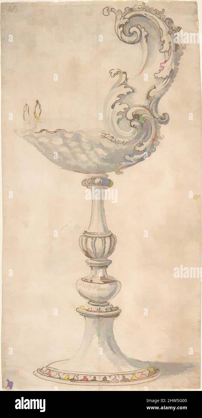Art inspired by Design for a Cup or Reliquary Composed of a Shell and S-Volute., 1652–1725, Pen and brown ink, brush and gray wash, over traces of graphite, sheet: 11 1/8 x 5 13/16 in. (28.3 x 14.7 cm), Attributed to Giovanni Battista Foggini (Italian, Florence 1652–1725 Florence, Classic works modernized by Artotop with a splash of modernity. Shapes, color and value, eye-catching visual impact on art. Emotions through freedom of artworks in a contemporary way. A timeless message pursuing a wildly creative new direction. Artists turning to the digital medium and creating the Artotop NFT Stock Photo