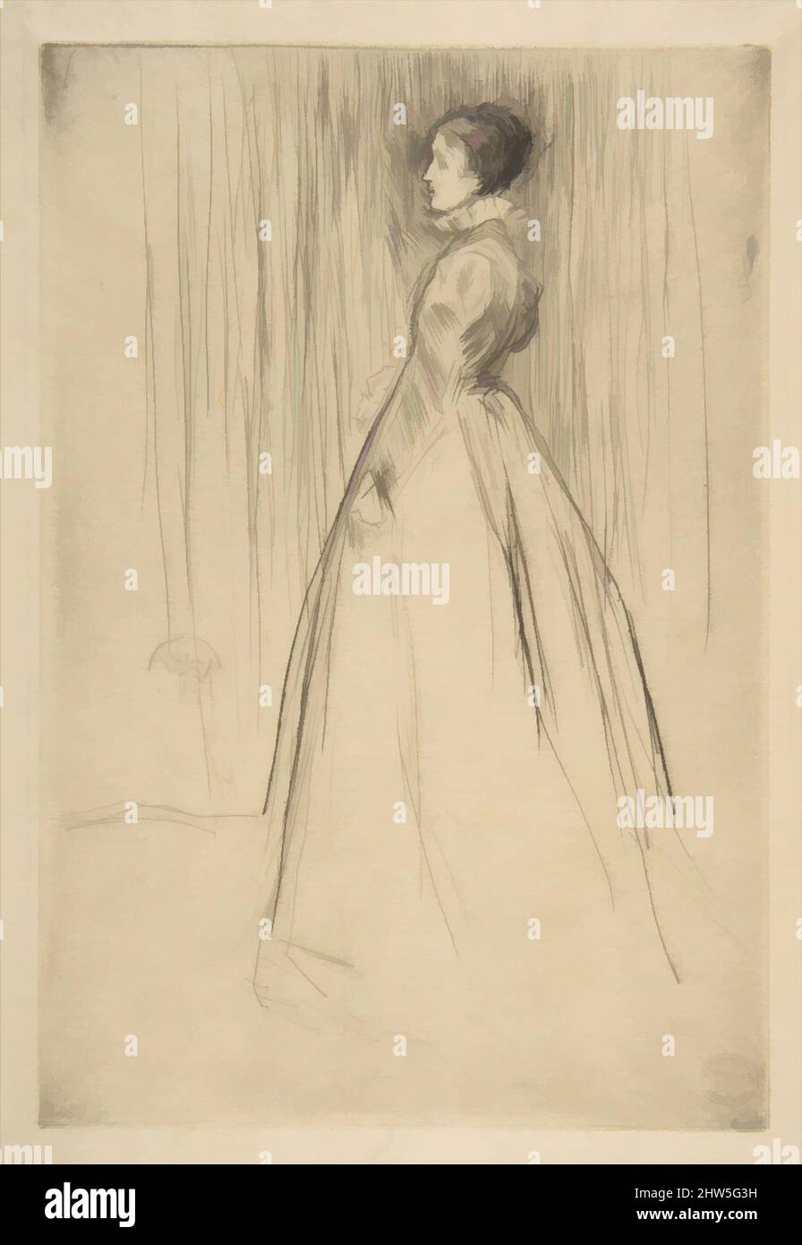 Art inspired by The Velvet Dress (Mrs. Leyland), 1873, Drypoint; fourth state of five (Kennedy), Plate: 9 3/16 x 6 3/16 in. (23.3 x 15.7 cm), Prints, James McNeill Whistler (American, Lowell, Massachusetts 1834–1903 London, Classic works modernized by Artotop with a splash of modernity. Shapes, color and value, eye-catching visual impact on art. Emotions through freedom of artworks in a contemporary way. A timeless message pursuing a wildly creative new direction. Artists turning to the digital medium and creating the Artotop NFT Stock Photo