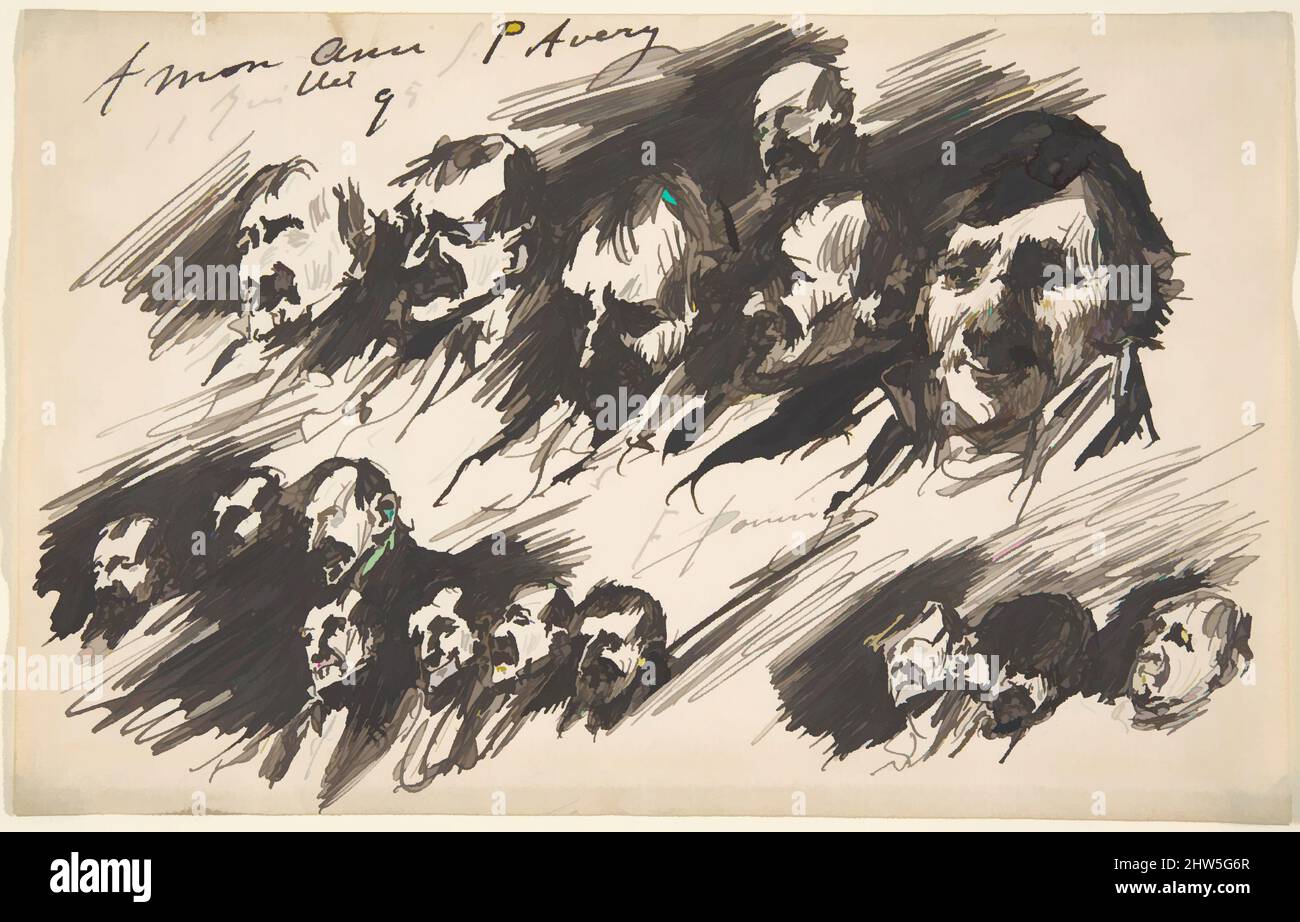 Art inspired by Men's Heads, 19th century, Pen and ink, brush and wash, sheet: 5 x 7 13/16 in. (12.7 x 19.8 cm), Drawings, Francisco Domingo y Marqués (Spanish, Valencia 1842–1920 Madrid, Classic works modernized by Artotop with a splash of modernity. Shapes, color and value, eye-catching visual impact on art. Emotions through freedom of artworks in a contemporary way. A timeless message pursuing a wildly creative new direction. Artists turning to the digital medium and creating the Artotop NFT Stock Photo