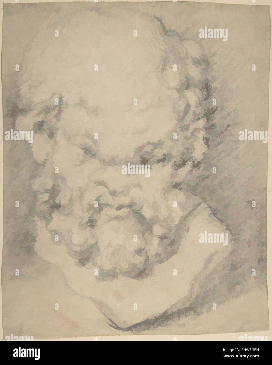 Art inspired by Head of Silenus, early 17th century, Black chalk on light brown paper, sheet: 9 x 7 1/8 in. (22.8 x 18.1 cm), Drawings, Circle of Peter Paul Rubens (Flemish, Siegen 1577–1640 Antwerp, Classic works modernized by Artotop with a splash of modernity. Shapes, color and value, eye-catching visual impact on art. Emotions through freedom of artworks in a contemporary way. A timeless message pursuing a wildly creative new direction. Artists turning to the digital medium and creating the Artotop NFT Stock Photo