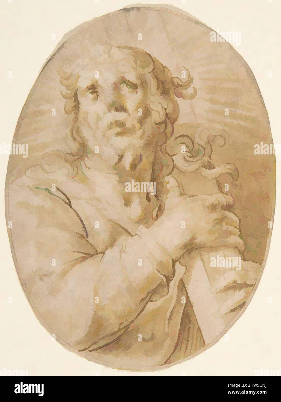 Art inspired by Christ with the Cross, ca. 1605–15 (?), Pen and brown ink, brush and brown wash, circular sheet: 3 5/16 in. diameter, Drawings, Joachim Wtewael (Netherlandish, Utrecht 1566–1638 Utrecht, Classic works modernized by Artotop with a splash of modernity. Shapes, color and value, eye-catching visual impact on art. Emotions through freedom of artworks in a contemporary way. A timeless message pursuing a wildly creative new direction. Artists turning to the digital medium and creating the Artotop NFT Stock Photo
