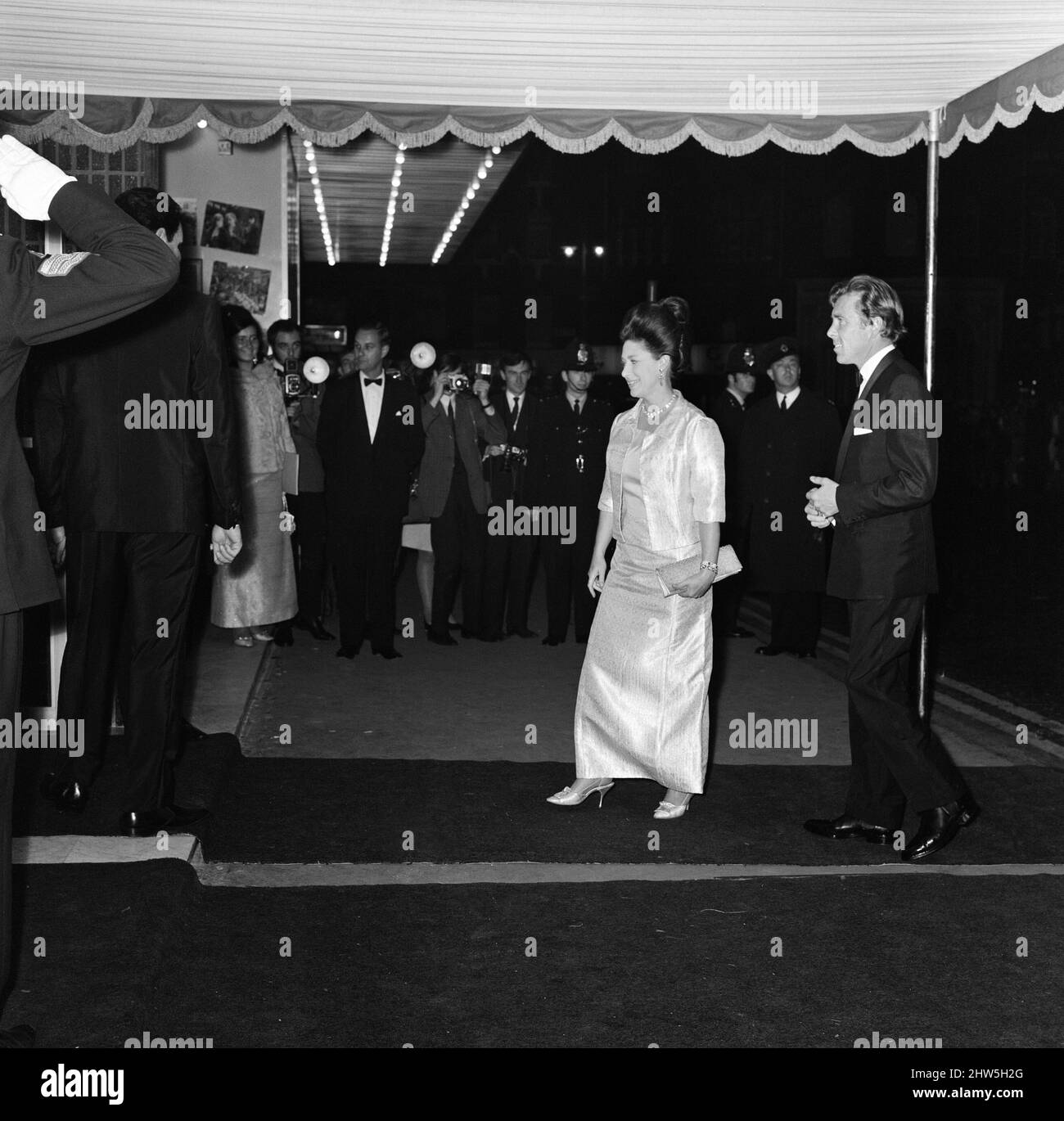 The Royal Charity Premier of 'Oliver!' in the presence of HRH Princess Margaret and Lord Snowdon, pictured arriving, in aid of the NSPCC, sponsored by the Variety Club. Odeon Theatre, Leicester Square. 26th September 1968. Stock Photo