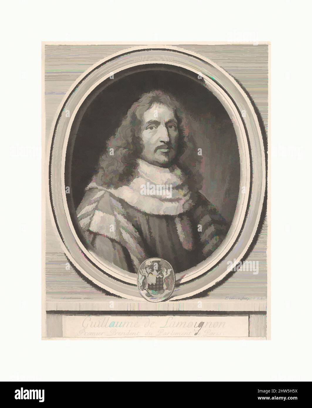 Art inspired by Guillaume de Lamoignon, 17th century, Engraving, sheet: 9 1/2 x 7 3/16 in. (24.2 x 18.3 cm), Prints, Gérard Edelinck (Dutch, Antwerp 1640–1707 Paris), After Robert Nanteuil (French, Reims 1623–1678 Paris, Classic works modernized by Artotop with a splash of modernity. Shapes, color and value, eye-catching visual impact on art. Emotions through freedom of artworks in a contemporary way. A timeless message pursuing a wildly creative new direction. Artists turning to the digital medium and creating the Artotop NFT Stock Photo