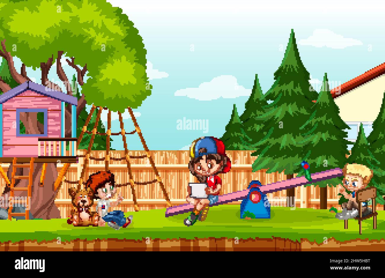 Scene with children in the park illustration Stock Vector Image & Art ...