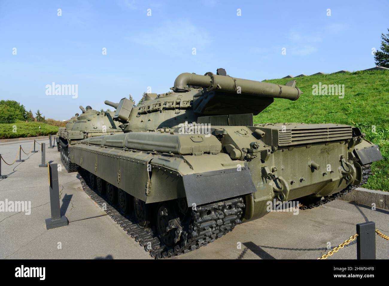 Memorial Complex of Museum of the Great Patriotic War. Military equipment displayed, both old or captured during the 2014 conflict in Eastern Ukraine. Stock Photo