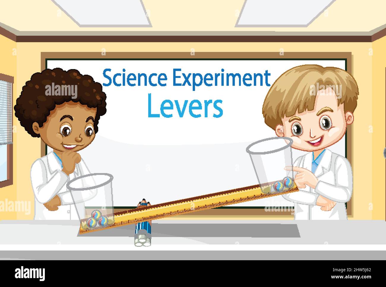 Science concept with levers experiment illustration Stock Vector Image