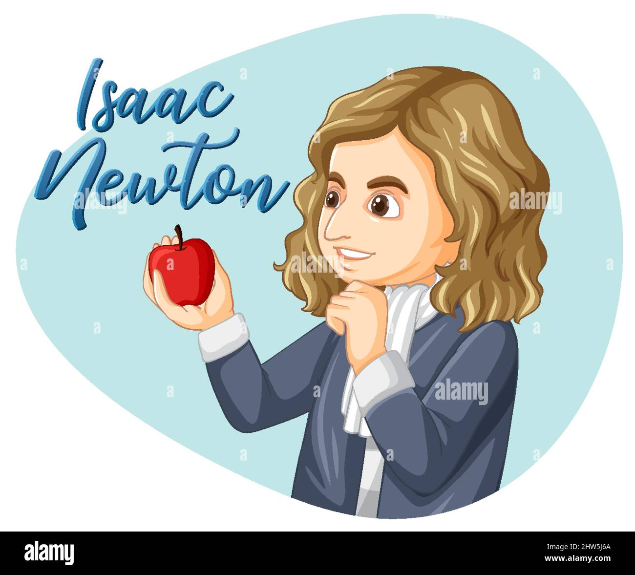 Portrait of Isaac Newton in cartoon style illustration Stock Vector