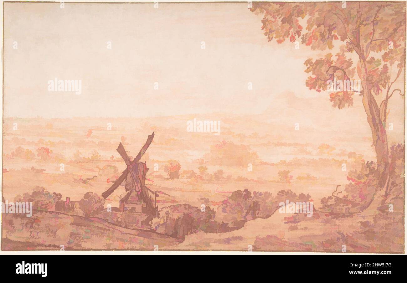 Art inspired by An Extensive Panoramic Landscape with a Windmill, mid-17th century, Red chalk, pen and brown ink framing lines, sheet: 7 1/16 x 11 7/16 in. (18 x 29 cm), Drawings, Jan Baptist Weenix (Dutch, Amsterdam 1621–1660/61 Huis ter Mey, Classic works modernized by Artotop with a splash of modernity. Shapes, color and value, eye-catching visual impact on art. Emotions through freedom of artworks in a contemporary way. A timeless message pursuing a wildly creative new direction. Artists turning to the digital medium and creating the Artotop NFT Stock Photo