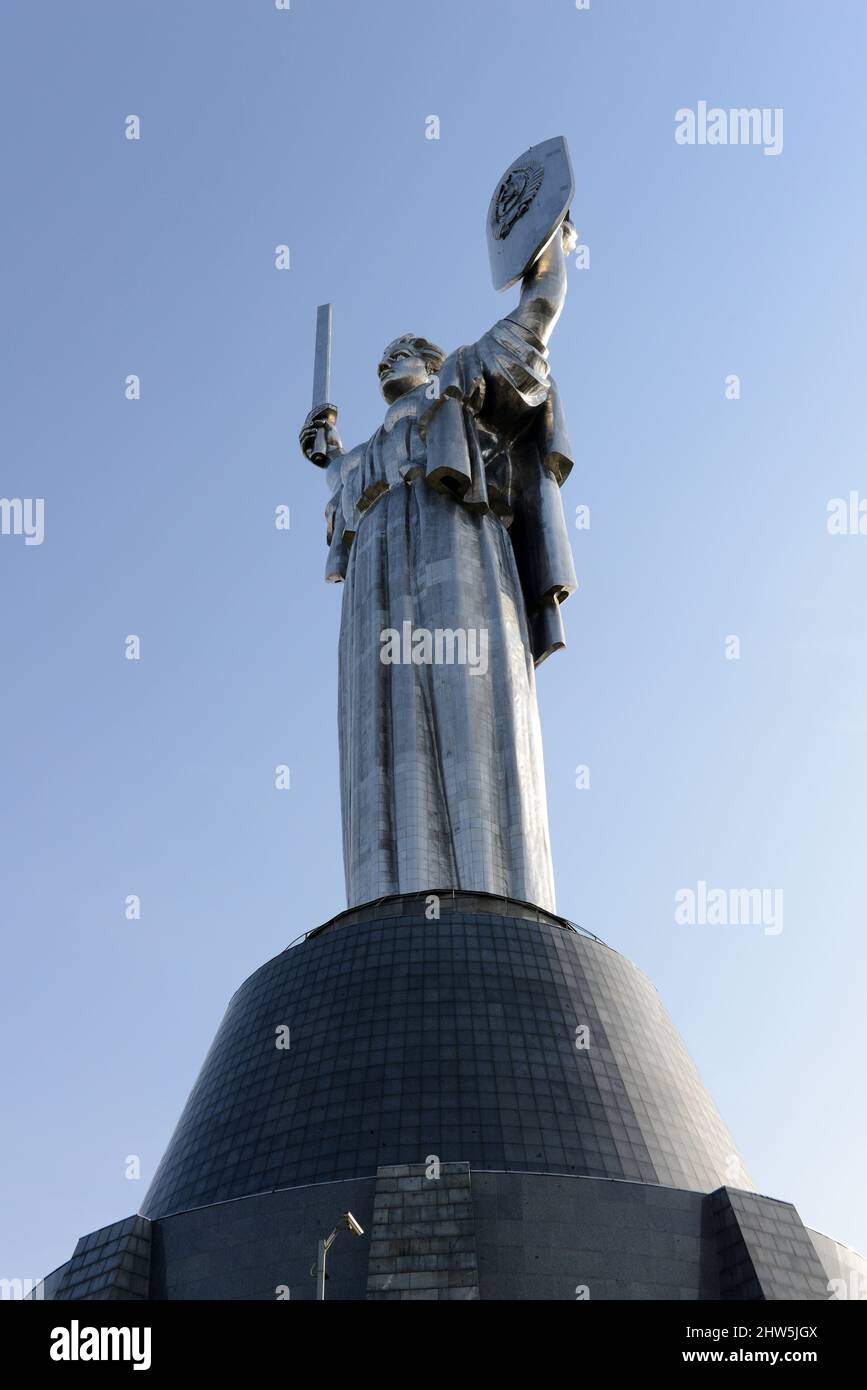 The Ukrainian Motherland Monument is a Huge statue atop of the National Museum of the History of the Great Patriotic War of 1941-1945 in Kyiv, Ukraine Stock Photo