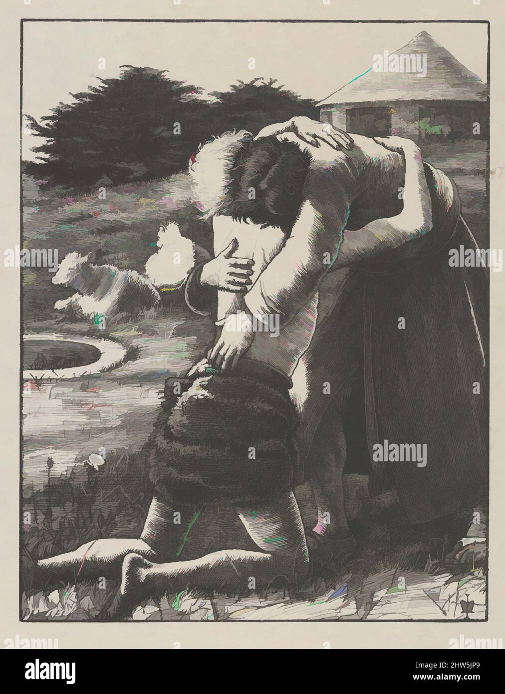 Art inspired by The Prodigal Son (The Parables of Our Lord and Saviour Jesus Christ), 1864, Wood engraving; proof on India paper, image: 5 1/2 x 4 5/16 in. (13.9 x 10.9 cm), Prints, After Sir John Everett Millais (British, Southampton 1829–1896 London), It took Millais seven years to, Classic works modernized by Artotop with a splash of modernity. Shapes, color and value, eye-catching visual impact on art. Emotions through freedom of artworks in a contemporary way. A timeless message pursuing a wildly creative new direction. Artists turning to the digital medium and creating the Artotop NFT Stock Photo