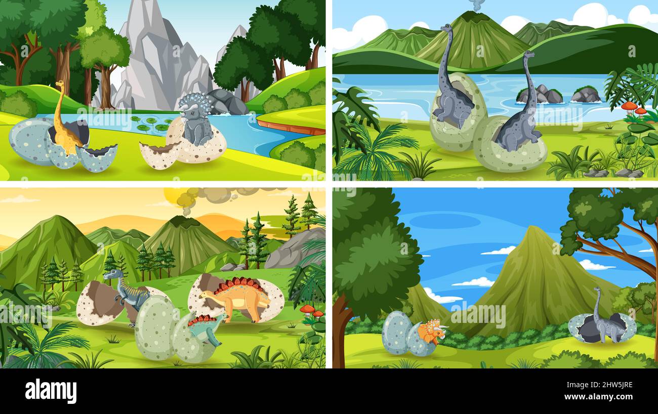 Scene with dinosaurs in the forest illustration Stock Vector Image ...