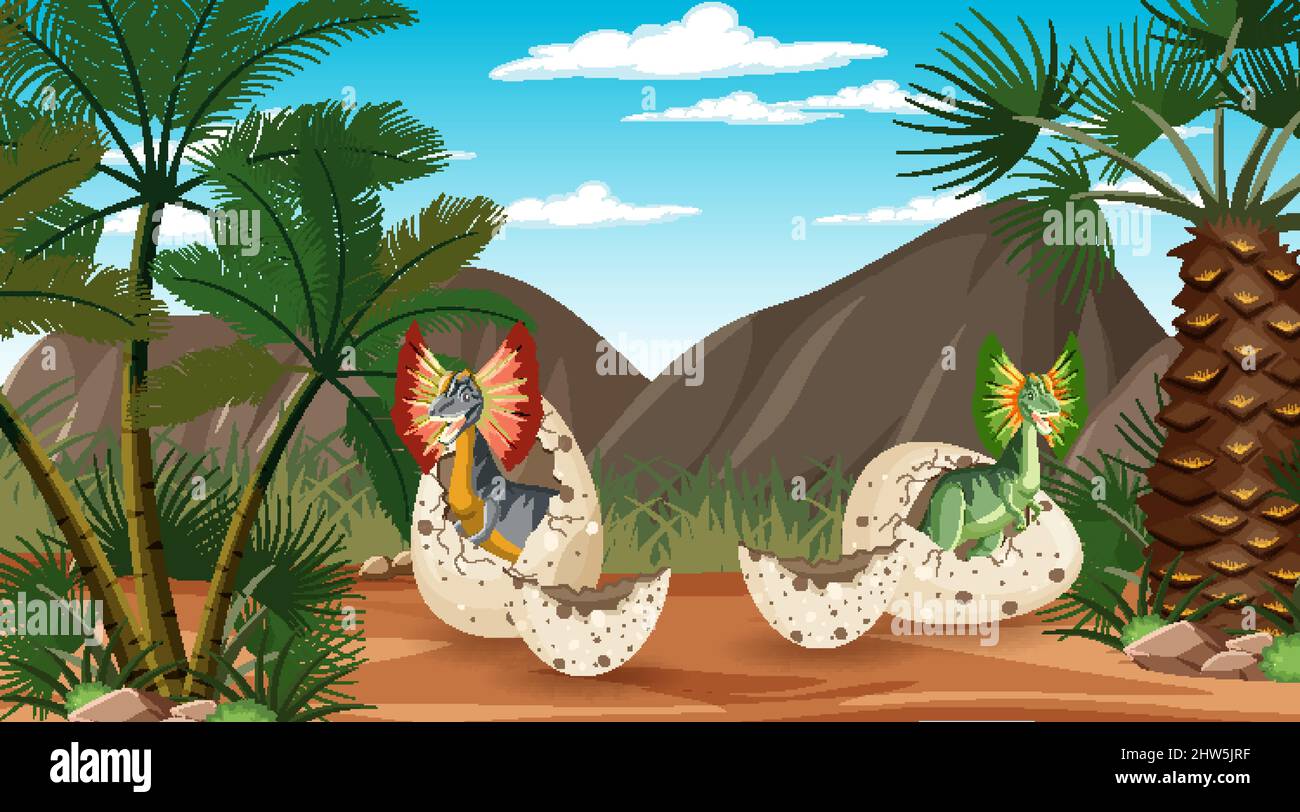 Scene with dinosaurs in the forest illustration Stock Vector Image ...