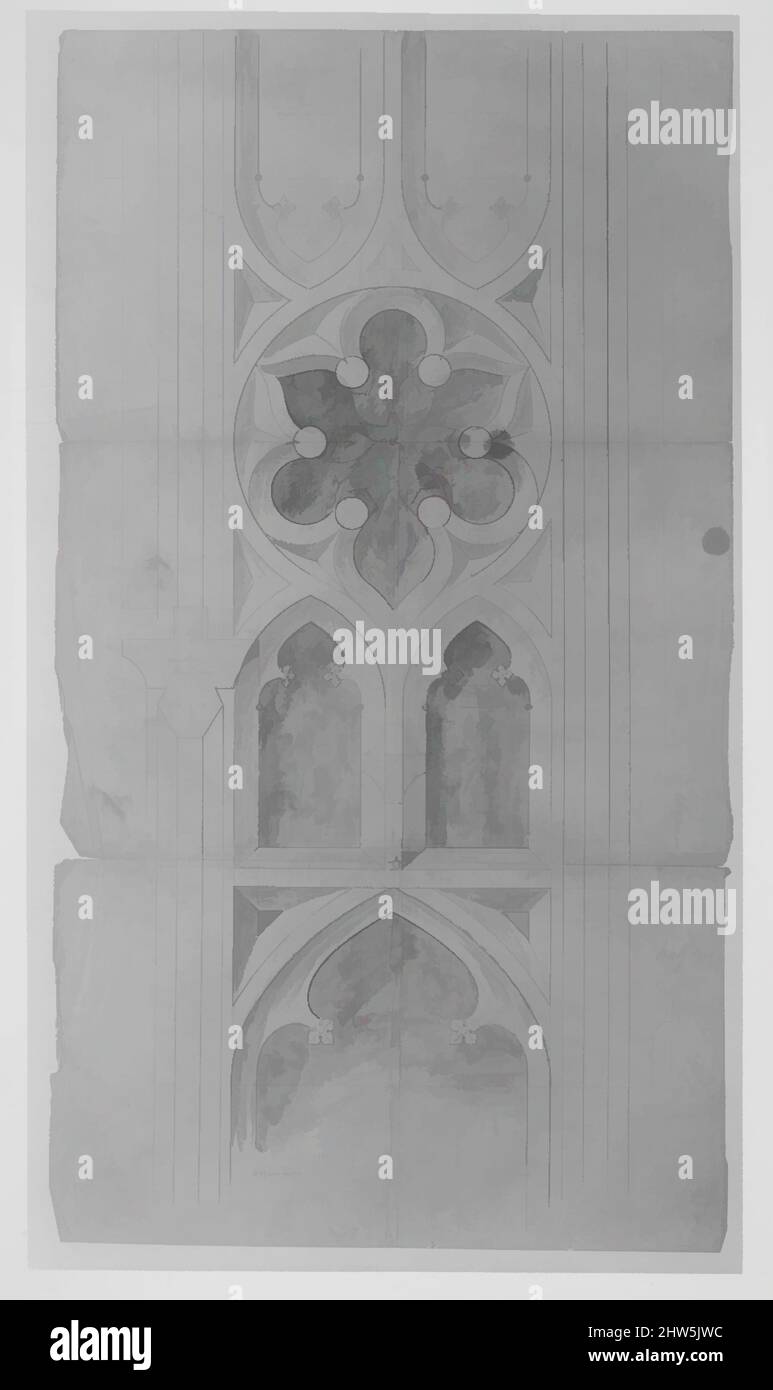 Art inspired by Design for window tracery for Chapman - full size, 1853–55, Ink and watercolor, sheet: 36 1/2 x 20 in. (92.7 x 50.8 cm), Drawings, Alexander Jackson Davis (American, New York 1803–1892 West Orange, New Jersey, Classic works modernized by Artotop with a splash of modernity. Shapes, color and value, eye-catching visual impact on art. Emotions through freedom of artworks in a contemporary way. A timeless message pursuing a wildly creative new direction. Artists turning to the digital medium and creating the Artotop NFT Stock Photo