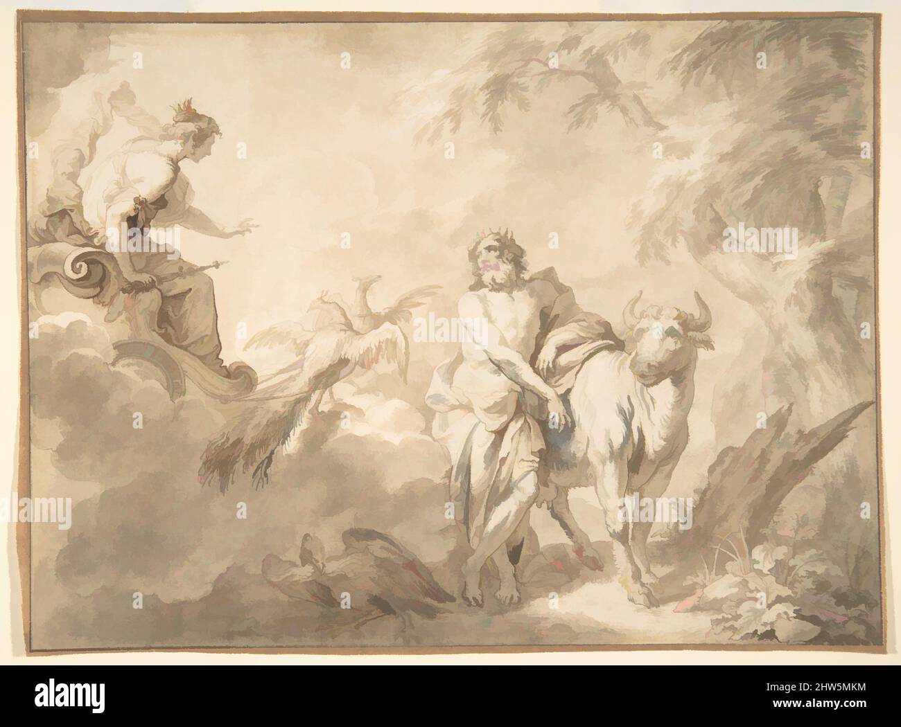Art inspired by Illustrations to the Metamorphoses of Ovid: Jupiter and Io (.1); Jupiter and Io, disguised as a white beifer (.2); Mercury Rescuing Io from Argus (.3), late 17th century, Black chalk, pen and brown ink, brown and gray wash, each sheet: 6 1/2 x 8 11/16 in. (16.5 x 22 cm, Classic works modernized by Artotop with a splash of modernity. Shapes, color and value, eye-catching visual impact on art. Emotions through freedom of artworks in a contemporary way. A timeless message pursuing a wildly creative new direction. Artists turning to the digital medium and creating the Artotop NFT Stock Photo