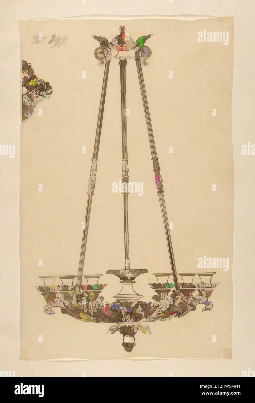 Art inspired by Design for a Chandelier, 19th century, Pen and brown ...