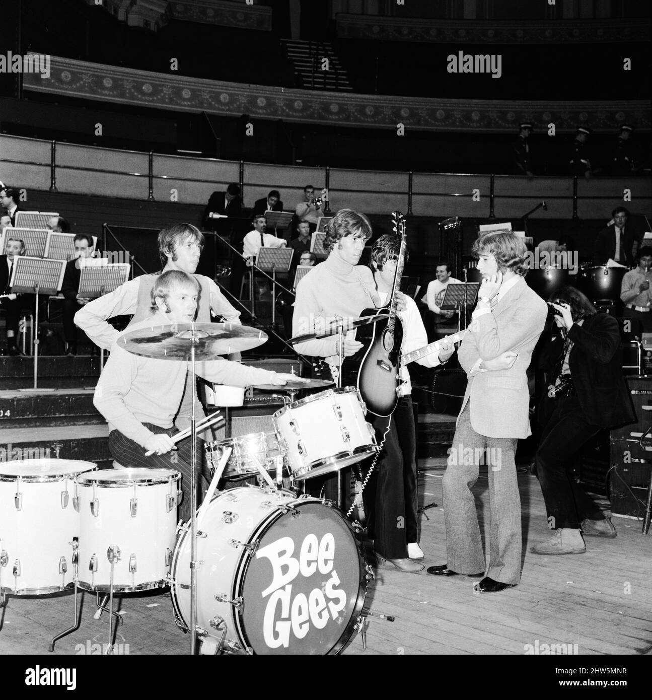 The Bee Gees whose first UK tour opens at the Royal Albert Hall, London 27th March 1968.  They will be accompanied by a 67 piece Symphony Orchestra, a hugh choir & the RAF Apprentices Marching Band. Stock Photo