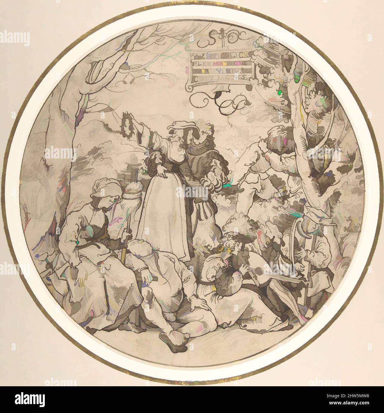 Art inspired by The Four Temperaments, 1500–1537, Pen and dark brown ink, framing line in pen and dark brown ink, Diameter: 9 1/16 in. (23 cm), Drawings, Jörg Breu the Elder (German, Augsburg 1480–1537 Augsburg, Classic works modernized by Artotop with a splash of modernity. Shapes, color and value, eye-catching visual impact on art. Emotions through freedom of artworks in a contemporary way. A timeless message pursuing a wildly creative new direction. Artists turning to the digital medium and creating the Artotop NFT Stock Photo