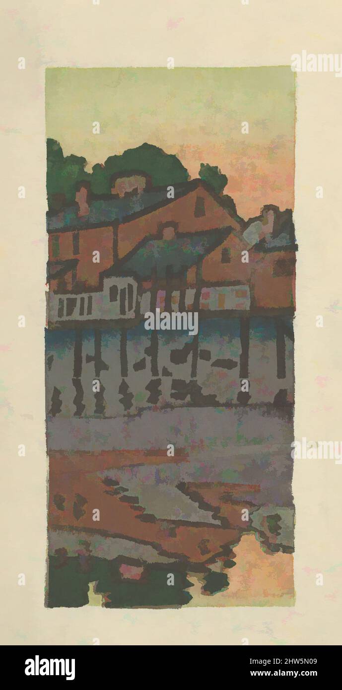 Art inspired by Above the Old Bridge, Ipswich, or Little Venice, ca. 1893–95, Color woodcut, image: 5 x 2 1/4 in. (12.7 x 5.7 cm), Prints, Arthur Wesley Dow (American, Ipswich, Massachusetts 1857–1922 New York State), Part of a series titled 'Along Ipswich River,' this upright, Classic works modernized by Artotop with a splash of modernity. Shapes, color and value, eye-catching visual impact on art. Emotions through freedom of artworks in a contemporary way. A timeless message pursuing a wildly creative new direction. Artists turning to the digital medium and creating the Artotop NFT Stock Photo