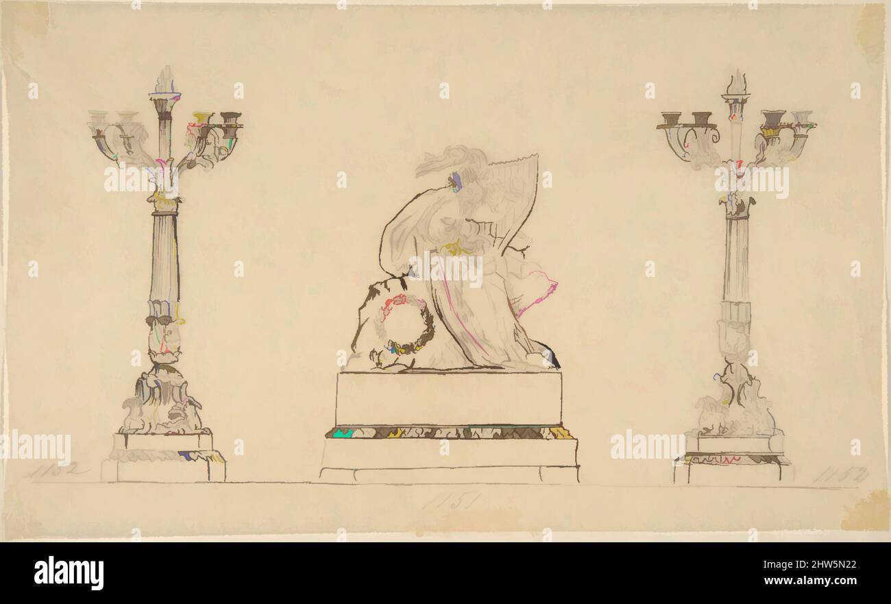 Art inspired by Design for a Set of Candlesticks and a Clock, 19th ...