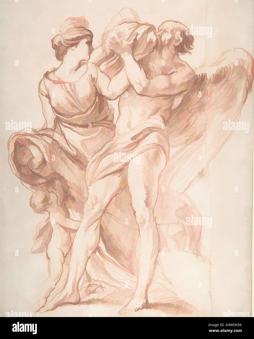 Art inspired by Rhea Outwitting Saturn, 18th century, Red chalk on off-white laid paper, two sheets joined, 13 1/16 x 10 3/8 in. (33.2 x 26.4 cm), Drawings, Edme Bouchardon (French, Chaumont 1698–1762 Paris, Classic works modernized by Artotop with a splash of modernity. Shapes, color and value, eye-catching visual impact on art. Emotions through freedom of artworks in a contemporary way. A timeless message pursuing a wildly creative new direction. Artists turning to the digital medium and creating the Artotop NFT Stock Photo