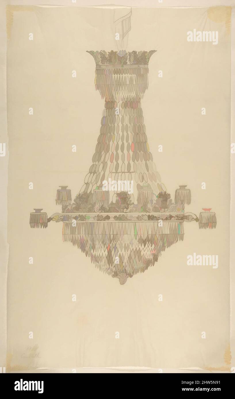 Art inspired by Design for a Chandelier, 19th century, Pen and brown ...
