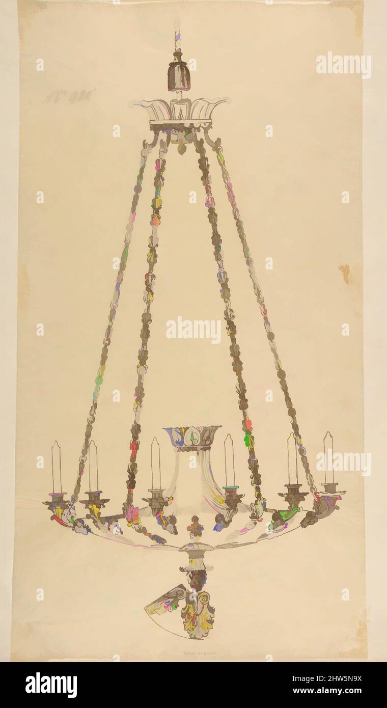 Art inspired by Design for a Chandelier, 19th century, Pen and brown ...