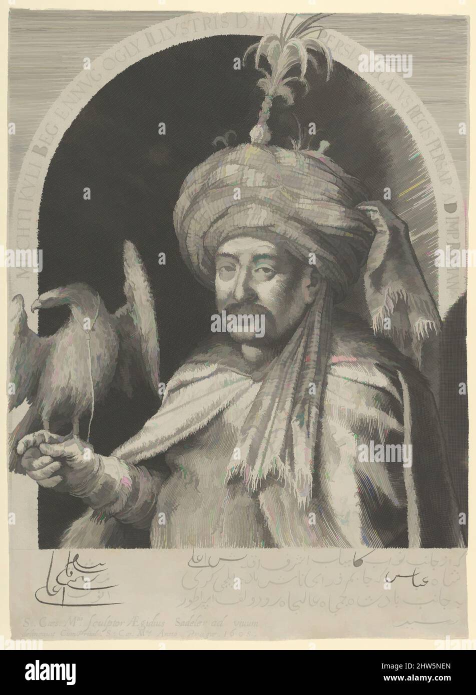 Art inspired by Mechti Kuli Beg, Persian Ambassador to Prague, 1605, Engraving, Sheet: 10 1/8 x 7 7/16 in. (25.7 x 18.9 cm), Prints, Aegidius Sadeler II (Netherlandish, Antwerp 1568–1629 Prague), In fall 1603, soon after an embassy from Rudolf II had requested support in his struggle, Classic works modernized by Artotop with a splash of modernity. Shapes, color and value, eye-catching visual impact on art. Emotions through freedom of artworks in a contemporary way. A timeless message pursuing a wildly creative new direction. Artists turning to the digital medium and creating the Artotop NFT Stock Photo