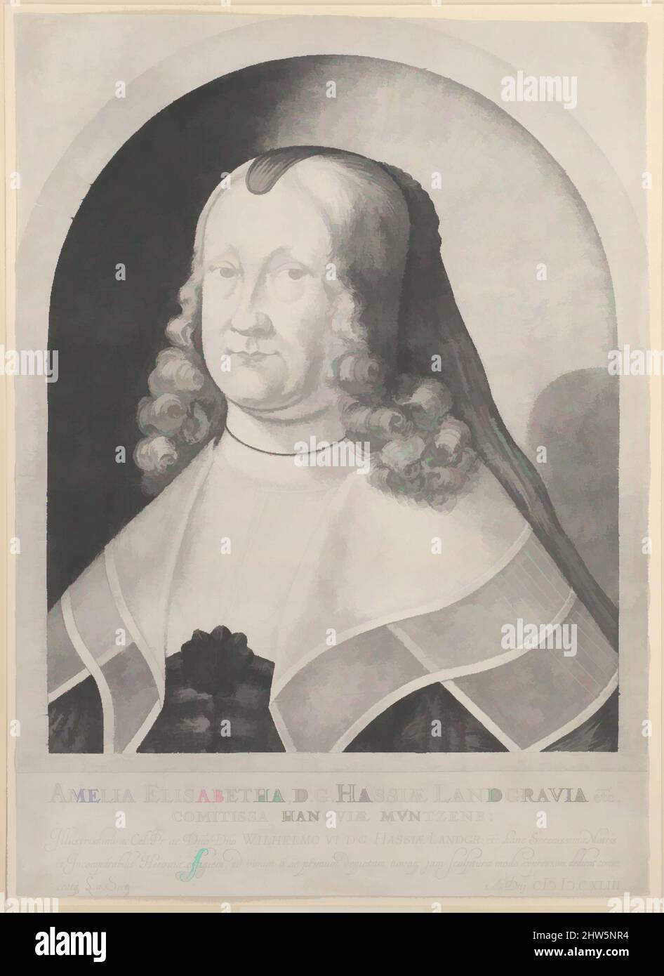 Art inspired by Amelia Elizabeth, Landgravine of Hesse, 17th century, Mezzotint; first state, Sheet: 16 7/16 x 11 15/16 in. (41.8 x 30.3 cm), Prints, Ludwig von Siegen (German, 1609–after 1676), This accomplished portrait ranks as the first mezzotint ever made. Siegen sent it to the, Classic works modernized by Artotop with a splash of modernity. Shapes, color and value, eye-catching visual impact on art. Emotions through freedom of artworks in a contemporary way. A timeless message pursuing a wildly creative new direction. Artists turning to the digital medium and creating the Artotop NFT Stock Photo