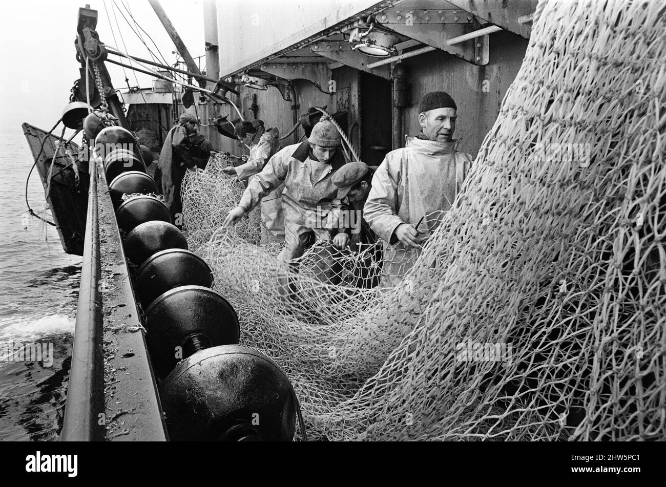 Scenes aboard Hull fishing trawler "Ross Orion" on the fishing grounds