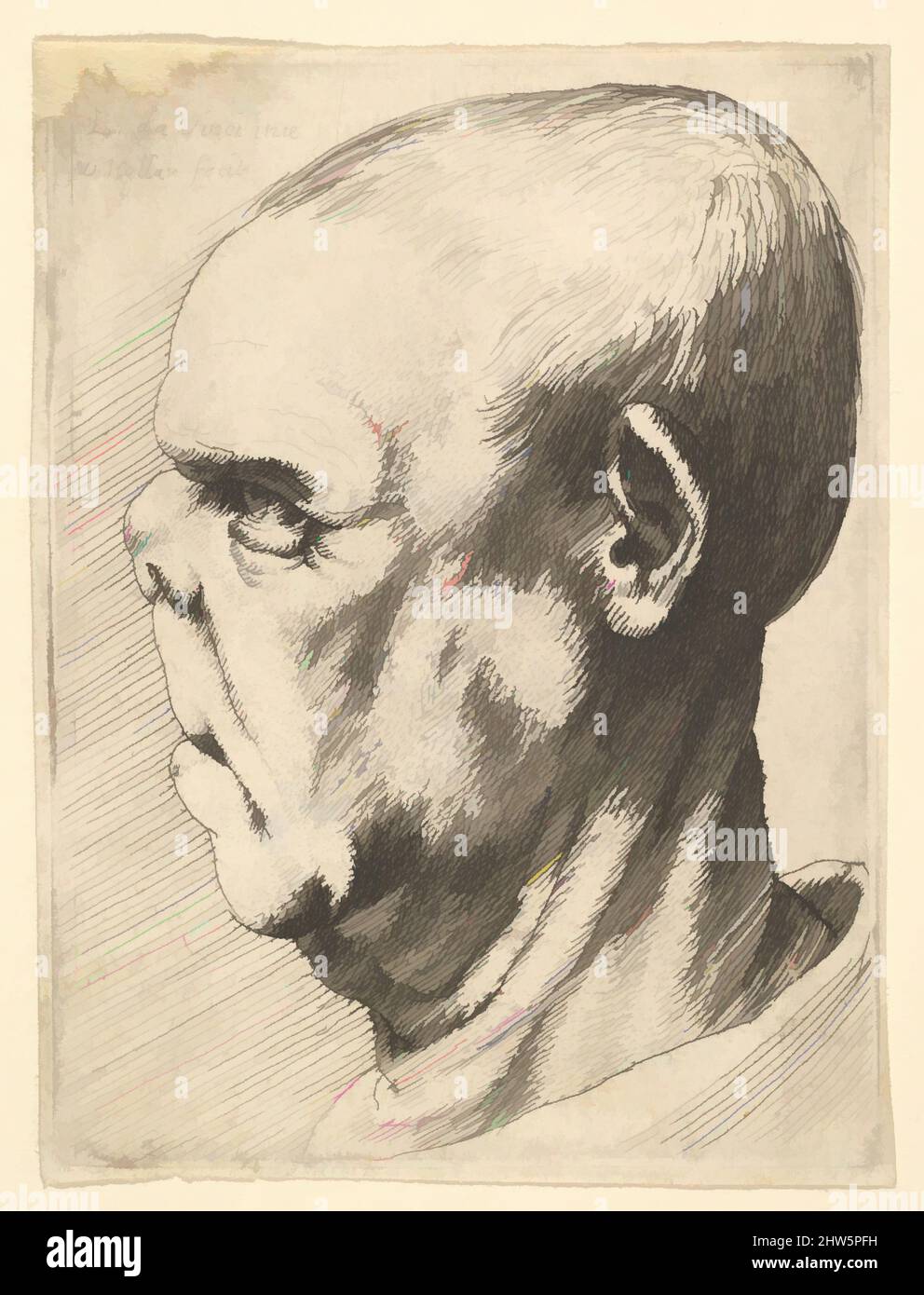 Art inspired by Grotesque old man with flattened nose in profile to left, 1625–77, Etching; only state, Plate: 2 9/16 × 1 7/8 in. (6.5 × 4.8 cm), Prints, After Leonardo da Vinci (Italian, Vinci 1452–1519 Amboise), Grotesque old man with flattened nose in profile to left, after Leonardo, Classic works modernized by Artotop with a splash of modernity. Shapes, color and value, eye-catching visual impact on art. Emotions through freedom of artworks in a contemporary way. A timeless message pursuing a wildly creative new direction. Artists turning to the digital medium and creating the Artotop NFT Stock Photo